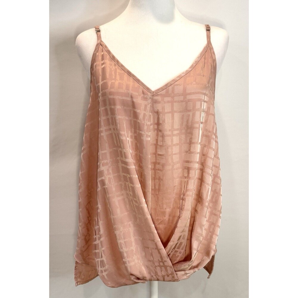 Entro Women's Dusty Rose Satin Cami Top V-Neck Draped Tulip Hem Flowy Blouse